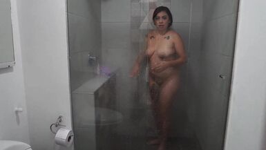Stepson bangs big-titted Latina MILF after getting out of shower - 1 image