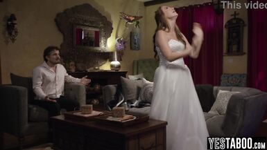 Stepbro rams petite bride MILF stepsis hard on wedding night with his massive rod