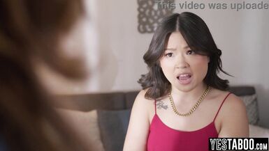 Stepbro caught spying on stepmom while petite Asian stepsister Lulu Chu gets pounded hard