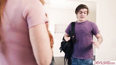 Sophia Locke teaches stepson how to deepthroat and ride his big cock like a pro - 1 image