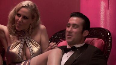 Stepmom Jenny Hendrix & her busty blonde friend Jessica Bangkok ride and deep throat Paul Chaplin's big cock in sexy lingerie & stockings