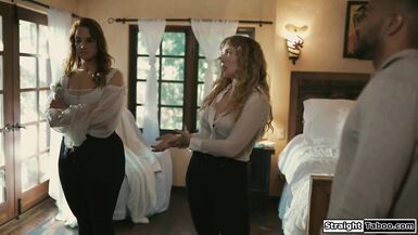 Petite slut Lena Paul begs for a big black cock before getting pounded hard by two horny studs - 1 image