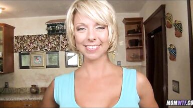 Brianna Beach, the blonde cougar, can't resist her stepmom's huge fake tits