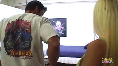 Devon Lee gets her mouth and pussy pleasured before taking Julian's hard cock on a purple bed