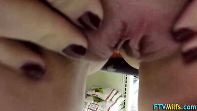 Brooklyn Chase plays with her pussy POV-style in public with dildo and toys