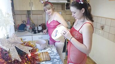 Konstanzia and I make breakfast naked with our busty MILF friend - hot kissing, amateur action! - 4 image