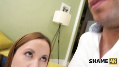 Oliver Trunk & Moonlmp humiliate Emma Shame in a hot threesome with big fake tits