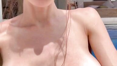 Charlotte Star stripsikini & strips, then doles out cum in pool