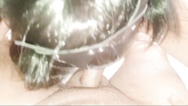 Biggloryxxx's massive tits bounce while giving neighbor a sloppy deep throat