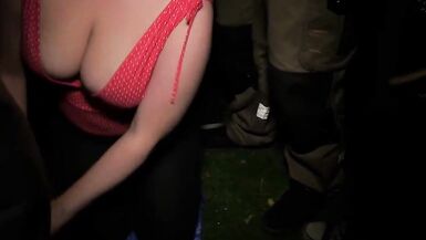 Sarah Jane gets her titties soaked in cum after outdoor fucking with Chris & Randy