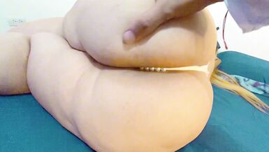 Stepson rubs his hard cock against his curvy Latina stepmom's thong