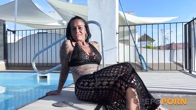 Lola Storm's natural tits bounce while she rides Marcos Sola's big dick in passionate sex