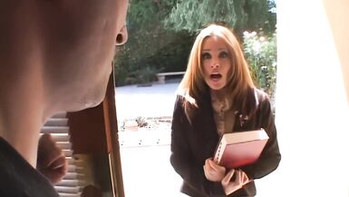 Ginger Leah, the dirty MILF, takes on John Strong's hard cock and swallows his cum