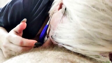 AimeeParadise, the gorgeous blonde MILF, takes a big cock in her mouth and pussy and swallows it all