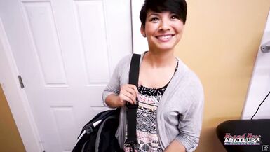 Jae Scott goes wild with dildo, deepthroats & gets pounded hard in POV