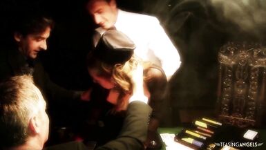 Dirty Dog & Gabriela Glazer double penetrate Pascal White's hard cock on a poker table