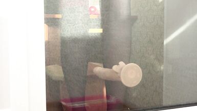 MILF neighbor caught fingering herself while playing with dildo by balcony door