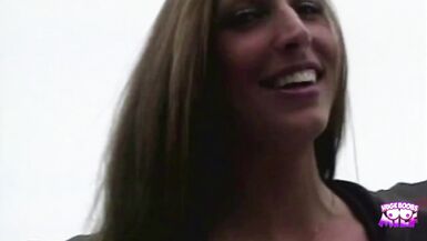 Rhiannon Bray gets caught peeing & interviewed by a hung dude - ends up with a facial cumshot!