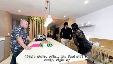 Nerd Latina MILF wife gets humiliated by her boss's big manager cock while cuckold hubby watches!