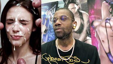 Petite slut Deepthroats a big cock, gets her face covered in cum, and rides a strap-on like a slut