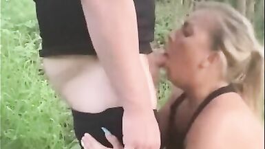 Slutty Whore Sucking Cock Outdoor in Forest - 3 image