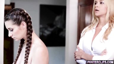 Lesbian MILF foster moms teaching the rules to a teen - 4 image