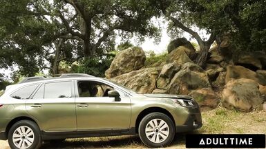 Alexis Fawx gets a rough car ride & deepthroats Chad Alva's big cock in the woods