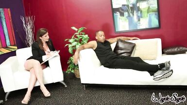 Sara Jay's tight pussy gets ravaged by Dirk Huge's massive schlong in steamy interracial action!