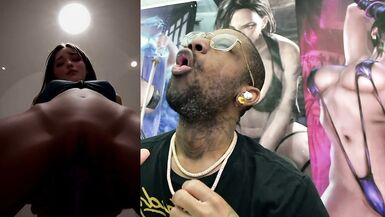 Petite Ebony MILF Tan Tits Whore gets double penetrated and cum covered in public POV