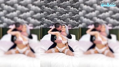 Romi Rain's big natural tits bounce as she gets her wedding night off with a wet blowjob, cowgirl ride & cumshot on her big