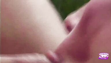 Tattooed guy bangs hot blonde Kristal Summers outside poolside