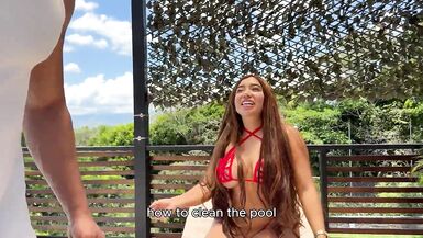 Sieh zu, wie Verito die mexikanische MILF fickt, während ihr Mann am Pool ist