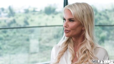 Tattooed blonde boss babe Tatiana Steele rides stud's thick cock on last day