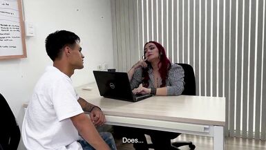 ChristyEvans bangs her young student hard after catching him jerking off in the office