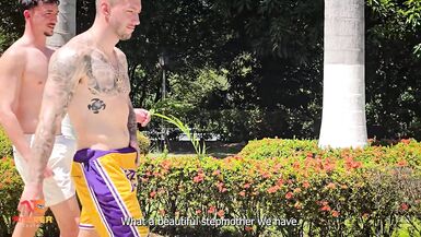 Hot Stepmom Andrea Castro gets double penetrated by her stepson's hard cocks in public - 2 image