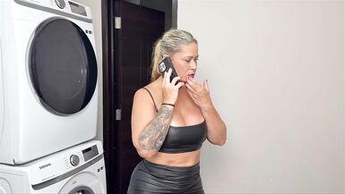 Stepson's big cock drills stepmom's tight pussy while she's stuck in the washing machine!
