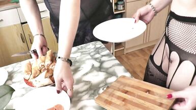 Konstanzia & Assol26 - Two kinky MILFs in kitchen kissing and preparing a red fish appetizer - 15 image