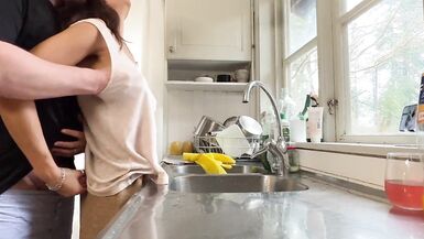 Angelina Love and her husband are cooking dinner & get naughty in the kitchen