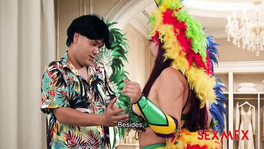 Kari Cachonda's big tits and latina body in a MILF's car outfit