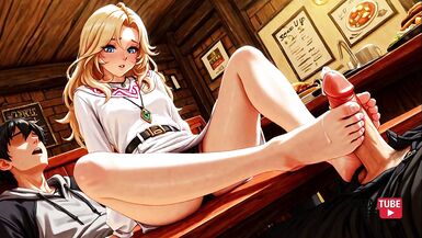 MILF rubia sexy en un restaurante - Anime japonés y juego anime