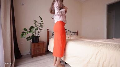 Watch Wowlove2's tight body assist him in cumming on her perfect small tits before work