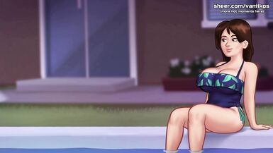 Stepson gets his pregnant stepmom's big tits creamed by a huge cock in taboo hentai game