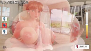 Madrastra con tetas enormes y culo grande le hace una paja de tetas al hijastro en la cocina - juego Mansion Days