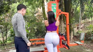 Kylei Ellish's stepson watches as she gets rammed by nerd boy in public park while stepson watches and licks her wet pussy - 4 image