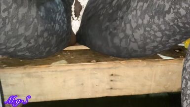 Bibi 58 flaunts her big clit and flashes her wet pussy at the top of a roof