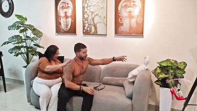 Stepdaughter's boyfriend joins in on the fun with stepmom and her huge latina tits