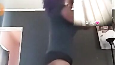 Watch Petite's tight ass twerk while she sweaty-matures in a black bikini