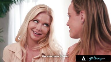 GIRLSWAY - MILFs rubias Serene Siren y Charlie Forde sorprendidas tras el mal resultado del test de almas gemelas
