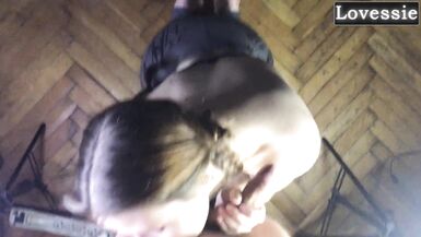 Lovessie, the cute MILF with pigtails, gets her mouth stuffed with a long hard dick in POV