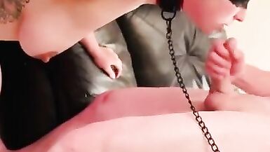 PAWG on Leash getting Face Hole Pumped and Swallowing Cum - 4 image